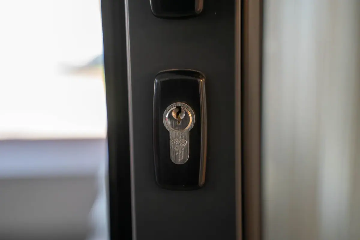 Key in a door lock, close up